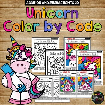 Color by Code UNICORN Color by Number {Addition & Subtraction to 20}