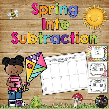 Subtraction with Regrouping Game, Spring Math Scoot {Self Check with QR Codes}