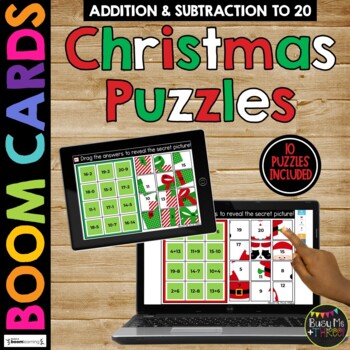 Boom Cards™ Christmas Math Puzzles Digital Learning Activity Mystery Pictures