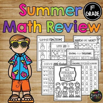 End of the Year MATH REVIEW Summer Packet for 1st Grade No Prep Printables