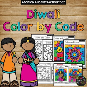 Diwali Color by Code {Addition & Subtraction to 20} Mystery Pictures