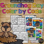 Color by Code Groundhog Day Math Activities {Addition & Subtraction to 20}