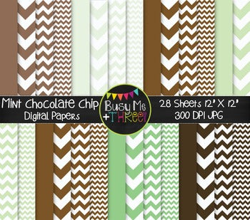 Mint Chocolate Chip Chevron Digital Papers {Commercial Use Digital Graphics}