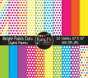 Bright Polka Dots Digital Papers {Commercial Use Digital Graphics}