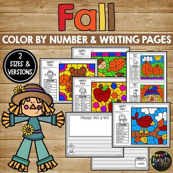 Fall Color by Number Math Pages & Writing Sheets Activities Morning Work