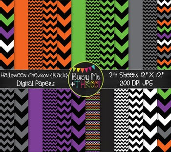 Halloween Chevron on Black Digital Papers {Commercial Use Digital Graphics}