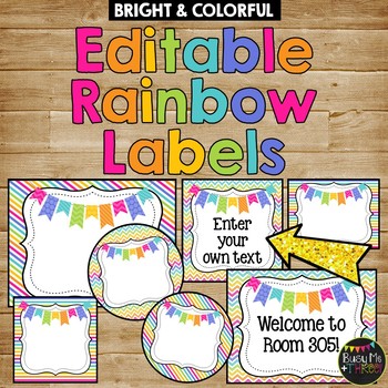 Editable Labels BRIGHT AND COLORFUL RAINBOW {45 different labels}