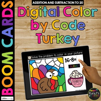 Thanksgiving Boom Cards™ TURKEY Digital Color by Code Distance Learning