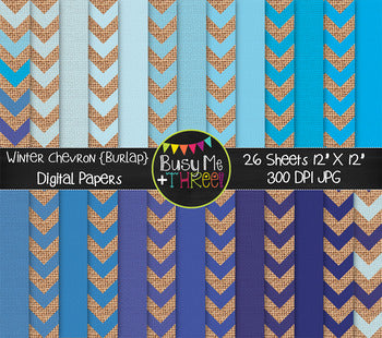 Winter Chevron on Burlap Digital Papers {Commercial Use Digital Graphics}