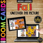 Boom Cards™ FALL Uncover the Picture Set 3 Missing Addends with Sums to 20