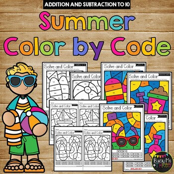 Color by Code Summer Math Activities {Addition & Subtraction to 10} End of Year