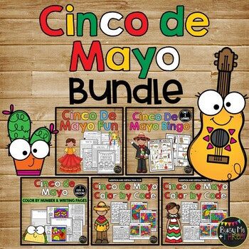 Cinco De Mayo Activities BUNDLE No Prep Printables, Bingo, Color by Number
