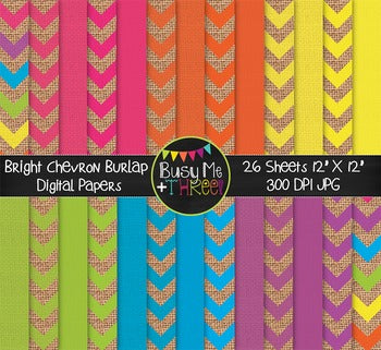 LARGE Bright Chevron Burlap Digital Papers {Commercial Use Digital Graphics}