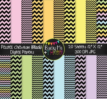 Small Pastel Chevron {BLACK} Digital Papers {Commercial Use Digital Graphics}