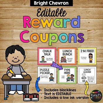 Reward Coupons EDITABLE Classroom Bright Rainbow Chevron Positive Behavior
