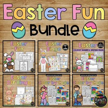 Easter Activities BUNDLE {Bingo, No Prep Worksheets, Color by Number, Writing}