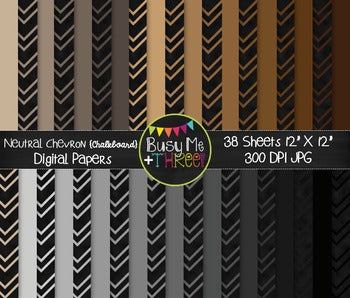 Neutral Chevron on Chalkboard Digital Papers {Commercial Use Digital Graphics}