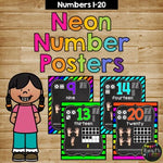 Number Posters 1-20 Bright NEON AND CHALKBOARD Classroom Decor