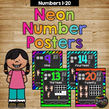 Number Posters 1-20 Bright NEON AND CHALKBOARD Classroom Decor