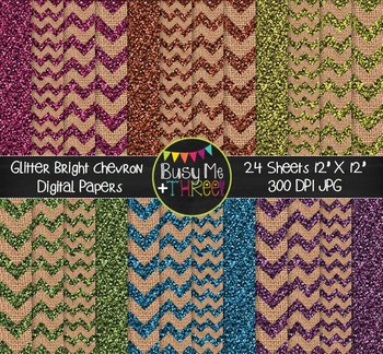 GLITTER Bright Chevron Burlap Digital Papers {Commercial Use Digital Graphics}