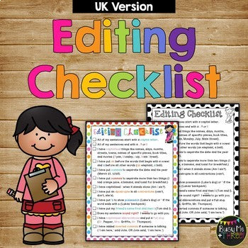 Daily Editing Checklist for First and Second Grade **UK VERSION**