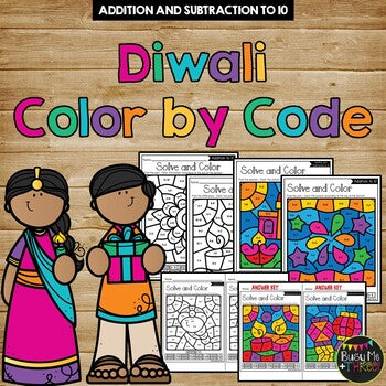 Diwali Color by Code {Addition & Subtraction to 10} Mystery Pictures