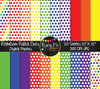 Rainbow Polka Dots Digital Papers {Commercial Use Digital Graphics}