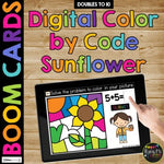 Boom Cards™ Fall Color by Code SUNFLOWER Digital Learning Activity, Addition