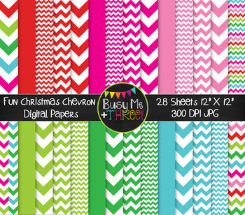 Christmas Fun Chevron on White Digital Papers {Commercial Use Digital Graphics}