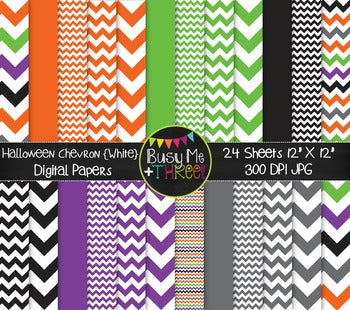 Halloween Chevron on White Digital Papers {Commercial Use Digital Graphics}