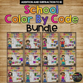 Color by Code Activities SCHOOL BUNDLE Math {Addition & Subtraction to 10}