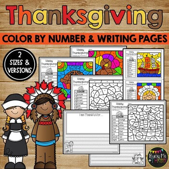 THANKSGIVING Activities for Writing and Math | Color by Number and Writing Pages