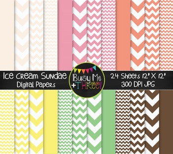 Ice Cream Sundae Chevron Digital Papers {Commercial Use Digital Graphics}