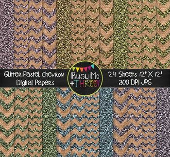 GLITTER Pastel Chevron Burlap Digital Papers {Commercial Use Digital Graphics}