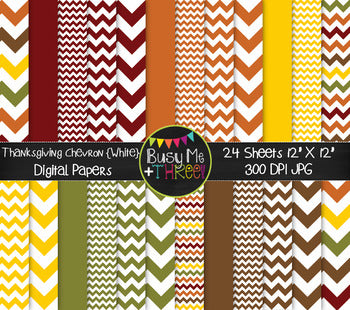 Thanksgiving Chevron on White Digital Papers {Commercial Use Digital Graphics}