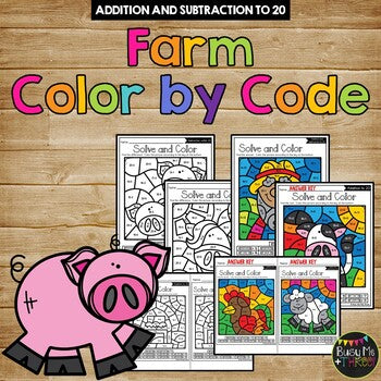 Color by Code FARM ANIMALS Color by Number {Addition & Subtraction to 20}