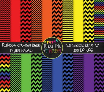 SMALL Rainbow Chevron {BLACK} Digital Papers {Commercial Use Digital Graphics}