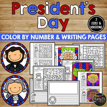 President's Day Activities for Math & Writing | Color by Number & Writing Sheets