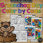 Color by Code Groundhog Day Math Activities {Addition & Subtraction to 10}