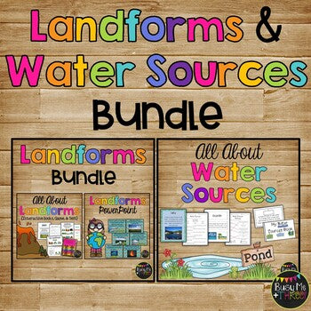 All About Landforms & Water Sources BUNDLE Flip Book, Posters, Worksheets & More