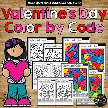 Color by Code Valentine's Day Math Activities {Addition & Subtraction to 10}