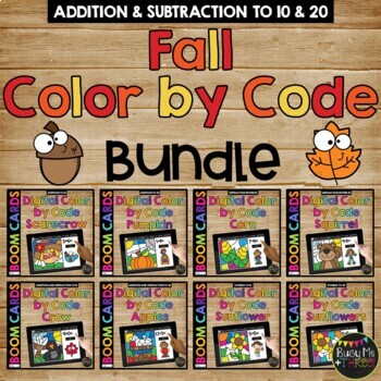 FALL Boom Cards™ DIGITAL Color by Code BUNDLE, 8 Decks Addition and Subtraction