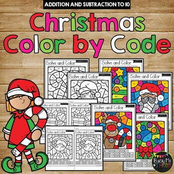 Color by Code Christmas Activities {Addition and Subtraction to 10}