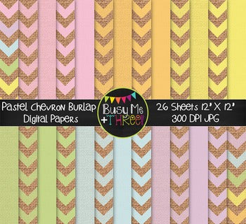 LARGE Pastel Chevron Burlap Digital Papers {Commercial Use Digital Graphics}