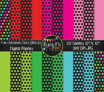 Christmas Digital Papers Fun Dots on Black {Commercial Use Digital Graphics}