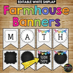 Editable Banners Farmhouse White Shiplap Wood in Chalkboard and White