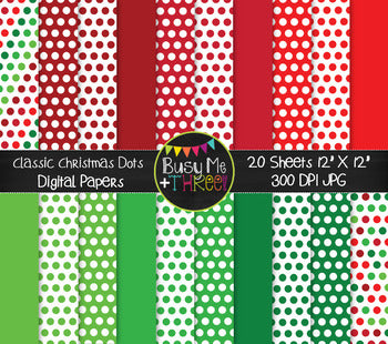 Christmas Digital Papers Classic Dots on White {Commercial Use Graphics}