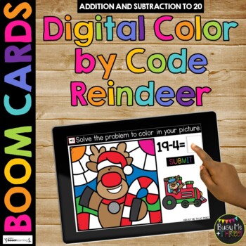Christmas REINDEER Boom Cards™ Digital Color by Code Distance Learning Rudolph