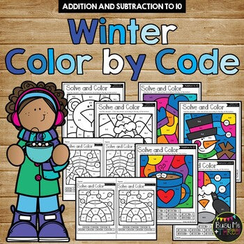 Color by Code Winter Math Activities {Addition and Subtraction to 10}