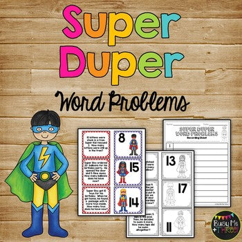 Word Problems Matching Game Kindergarten & First Grade Superhero Theme